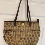 Michael Kors MK Logo Print Tote Bag Satchel Purse Handbag Brown Beige Photo 0