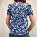 Pleione Women's Floral Blouse Top Shirt Blue S SM Small Short Puff Sleeve Light Photo 1