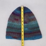 Blue Multi Color Cable Knit Stripe Y2K Vintage Beanie Cap Hat OS Photo 6