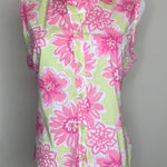 Dress Barn Retro Pink Green White Floral Blouse Picnic 100% Cotton Large Photo 0