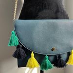 A New Day Shoulder Purse Blue w/ Green Yellow Black Tassels, Removable Strap Photo 4