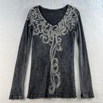 Vocal VTG L Large Top Black Ribbed Embellished Studs Y2K Dark Fairy Goth Punk Photo 1