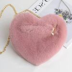 Heart Design Chain Fluffy Shoulder Bag, Crossbody Bag, Cute Zipper Purse Pink Photo 4