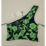 ZARA  Asymmetrical green  Blue Crop Top One Shoulder size S Nwt Tropical Festival Photo 0