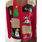 Lisa International Christmas Cardigan Sweater Holiday Patchwork Petite L Red Size undefined Photo 1