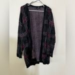 1. State  black red plaid fuzzy open cardigan long sweater L Photo 2