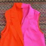 TWO TONE RED & PINK COLOR BLOCK SLEEVELESS BUSINESS LONG FIT BLAZER Photo 5