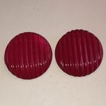 Dark Pink Magenta Ribbed Retro Boho Button Earrings Photo 2