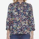 st. john's bay St John’s Bay split crewneck navy ditsy floral cotton blend top size medium NWT Photo 0
