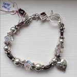 Swarovski NWT crystal, Garnet & Sterling bracelet with “Faith” heart charm Silver Photo 1