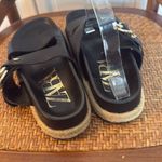 ZARA  black leather and gold hardware espadrille slide sandals 37/7 Photo 4