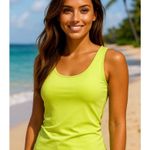 Chico's Chico’s Fitted Tank Top Neon Lime Green Tropical Vibrant Resort Athleisure Comfy Photo 1