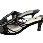 y2k vintage Bejeweled Black Strappy Rhinestone kitten heels sandals shiek size 7 Photo 3