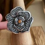 TK316 Stainless Steel Topaz Rhinestone Flower Ring Size 6 Silver Photo 4