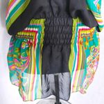 Vintage Sheer Scarf Tiered Blouse Top Green Photo 3