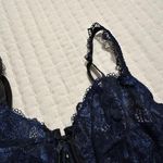 Victoria's Secret Victoria’s Secret Blue Shimmer & Black Unlined Demi Underwire Bra 36D Lace Photo 4