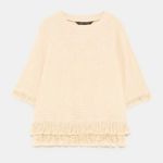 ZARA Cream Beige Tweed Knit Fringe Crewneck Short Sleeve Sweater Top Size XS Photo 10