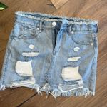 EXPRESS  Straight Mini Denim Skirt Mid Rise Destroyed Photo 1