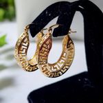 Gold Filled Greek Key Oval Hoop Earrings Photo 1