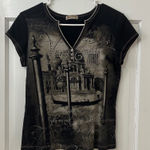 Y2K Blue Canyon Sz L Black Venice Italy Henley Shirt Vintage Bling Whimsygoth Size L Photo 0