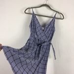 Urban Outfitters Amanda Linen Mini Dress XS Purple Plaid Check Belted Wrap Photo 9
