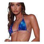 Pretty Little Thing Pretty Little Things NWT Blue Acid Wash Contrast Tie Triangle Bikini Top Size 6 Photo 0