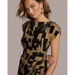 Donna Karan  Printed Velvet Extended Shoulder Dress Knee Length Cocktail US 6 NWT Photo 1