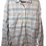 Free People  Loveland Plaid Flannel Button Down Shirt Pink Pastel Raw Hem Photo 0