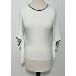 ZARA ‎ Cold Elbow Cutout Ribbed Sweater Crewneck White Black Trim Women's Small Photo 1