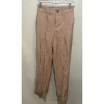 A New Day ‎ Tan Brown Cropped Pants Trousers Size 2 Elastic Waist Cuffed Hem Photo 2