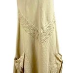 Serengeti Tan Linen Blend Embroidered Lagenlook Sleeveless Dress S Tan Photo 0