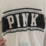 PINK - Victoria's Secret PINK Victoria’s Secret White Black Sequin Bling Short Sleeve T-Shirt Size Large Photo 1