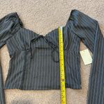 Pie In The Sky  Gray Pinstripe Long Sleeve Crop Top Photo 5