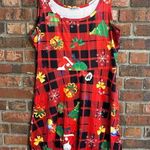 Womens sleeveless Christmas holiday party plaid swing skirt midi dress red XL Photo 0