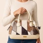 Steve Madden  Cuega Taupe Cream Brown Patchwork Design‎ Tassel Charm Handbag Bag Photo 0