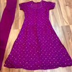 NWT 100% Silk 3 piece fuschia purple tunic dress gingham scarf shalwar kameez Photo 1