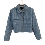 Rachel Zoe Long Sleeve Pockets Tweed Crop Blazer Jacket Blue Women's Size Medium Photo 0