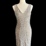 Monash Apparels Sequined Evening Gown With Side Slit Silver Size M Photo 3