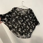 Candie's  Black White Butterfly Print Sheer Short Sleeve Cold Shoulder Y2K Blouse Photo 9