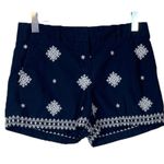 Loft  Shorts Low Rise 4” Inseam Navy White Cotton Embroidered Women’s Size 4 Photo 1