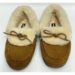 Lands' End Womens Moccasin Slippers Fluffy Lined Inddor Outdoor Sz 10 Brown EUC Photo 2