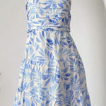 Gymboree  Preppy Coquette White Blue Floral Palm Linen Dress L Photo 0