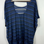 Lane Bryant Top 26/28 Blue Black Striped Sheer Dolman Oversized Ruched Plus Photo 0
