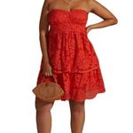 Anthropologie ANTHRO MAEVE RED LACE TIERED LINED MINI DRESS M Photo 4