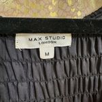 Max Studio London Georgette Black Smocked Velvet Goth Maxi Dress Med Photo 4