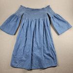 Only  Blue Denim Womens Hermione Dress Size 42 Off-Shoulder 3/4 Sleeve Smocked Photo 0