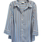 Covington  Striped Button Up 3/4‎ Wide Sleeve Chiffon Blouse Size 20W Blue/White Photo 0