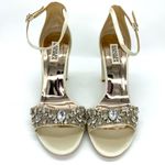 Badgley Mischka  Women's Barby Ivory Satin Jeweled Heels New Photo 1