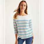 Boden Heather Jersey Breton Colorful Striped 3/4 Sleeve Top US 8 UK 12 White Photo 1