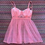 Victoria's Secret  NEON PINK PEACH BABY DOLL SHEER MESH LINGERIE TOP SLIP Photo 0